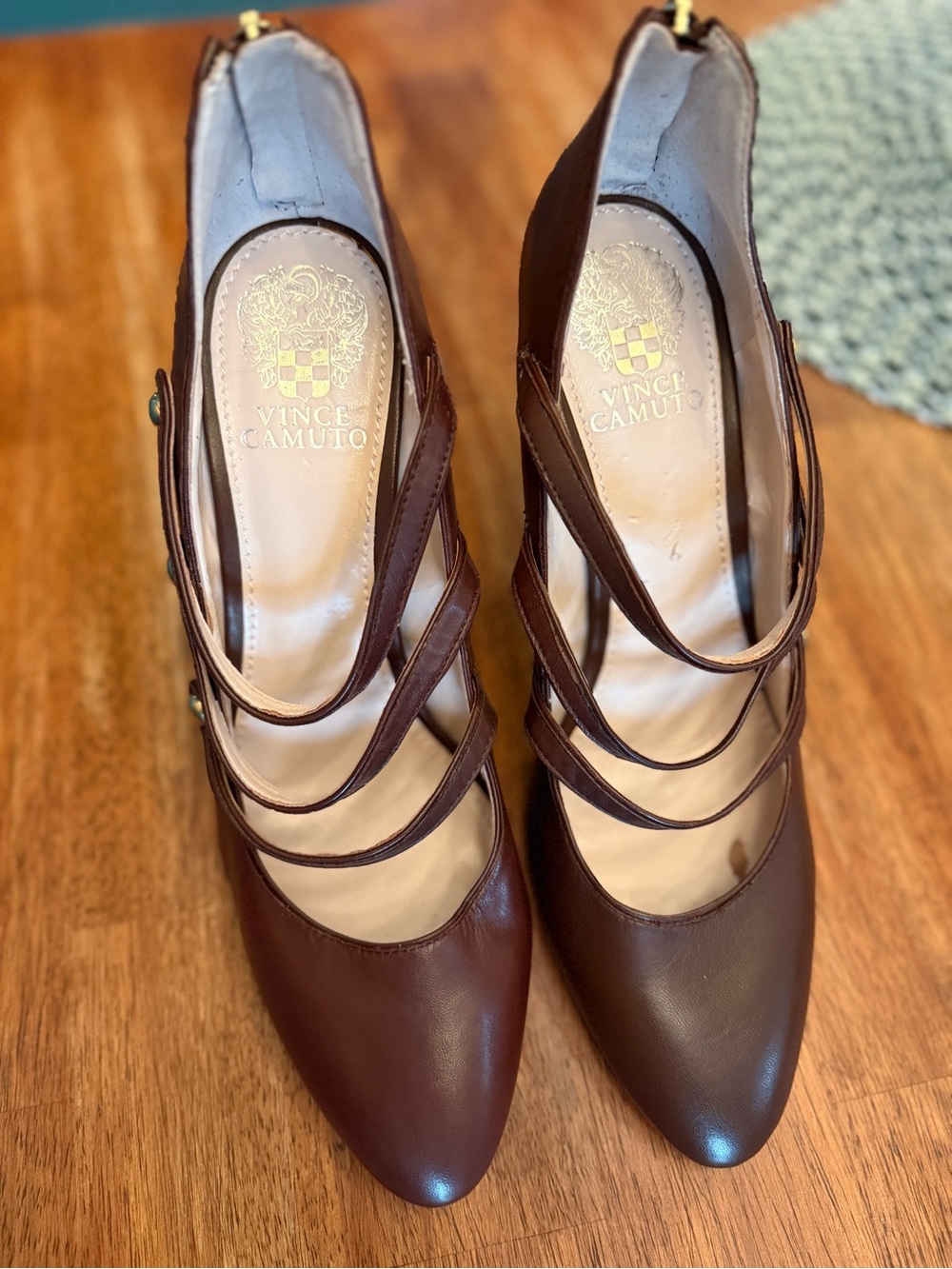 Vince Camuto Brown Multi-Strap Pointed Toe Heels - Picture 4 of 5